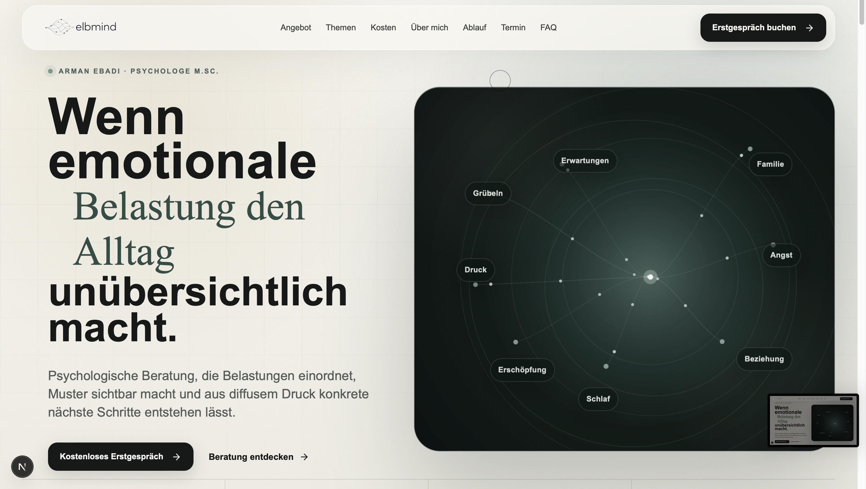 Website von Elbmind Psychische Beratung